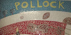 This is an image of the word Pollock in a mural in the foyer of the building.